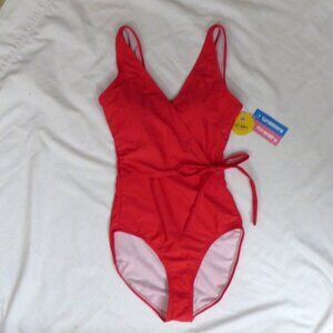 RuffleButts Women's Wrap One Piece Swimsuit, Vintage Red, size S
